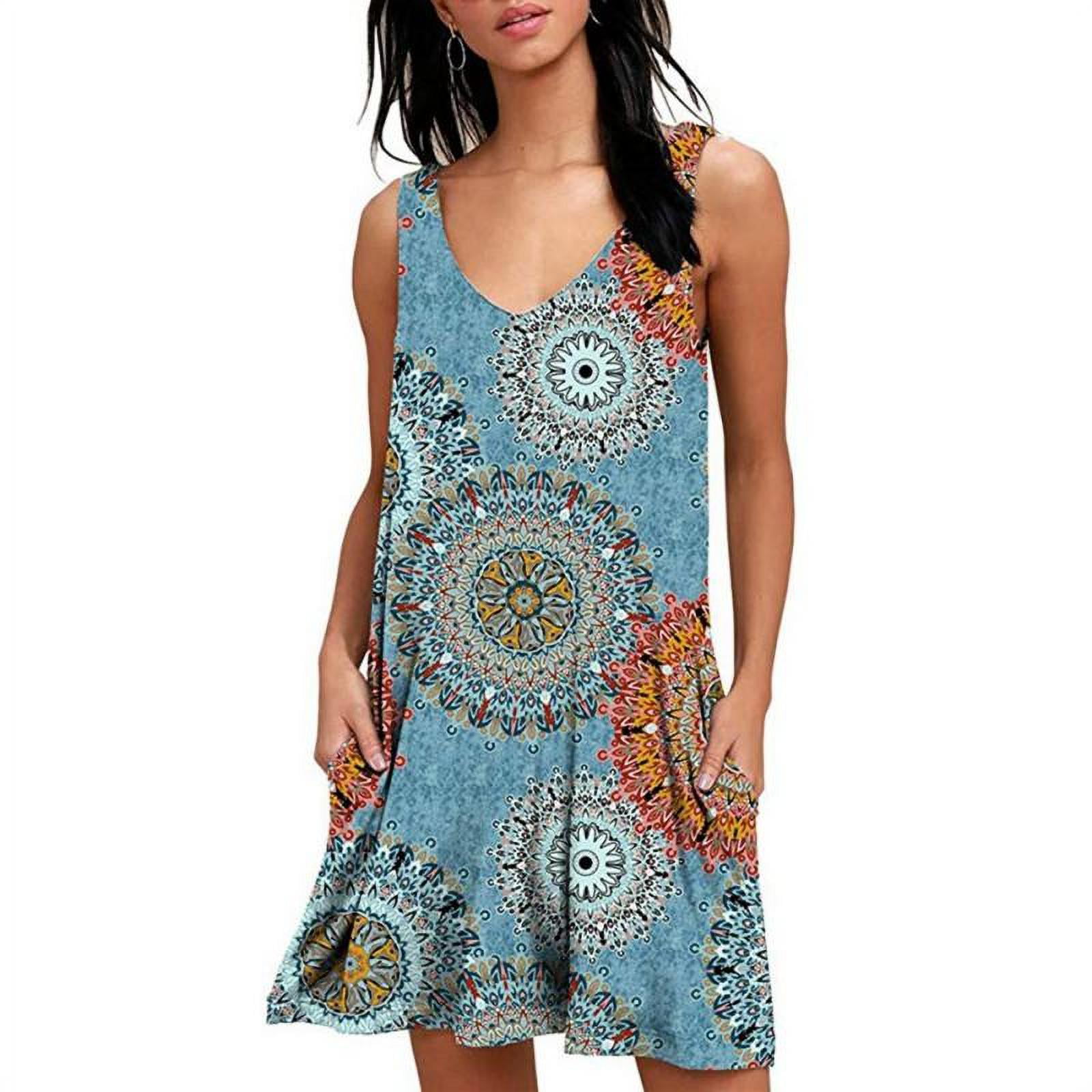 Summer Dresses for Women Beach Floral Tshirt Sundress Sleeveless Casual Loose Tank Dress Boho Dress 