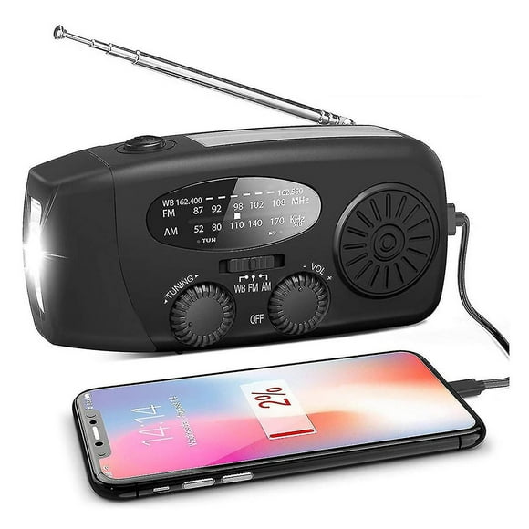 Crank Radio With Solar Power, Flashlight And 2000mah Power Pack