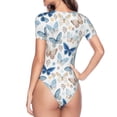 thumbnail image 4 of Daiia Butterfly print Women's Crew Neck Short Sleeve Bodysuit Fashion Tops Fit Casual Basic Extender Bodysuit-Small, 4 of 9