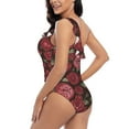 thumbnail image 4 of Picia Rose Flowers Pattern Women's One Piece Swimsuits,One Shoulder Swimwear Asymmetric ,Ruffle Monokinis Bathing Suits,High Waisted Flattering Bathing Suits-Small, 4 of 8