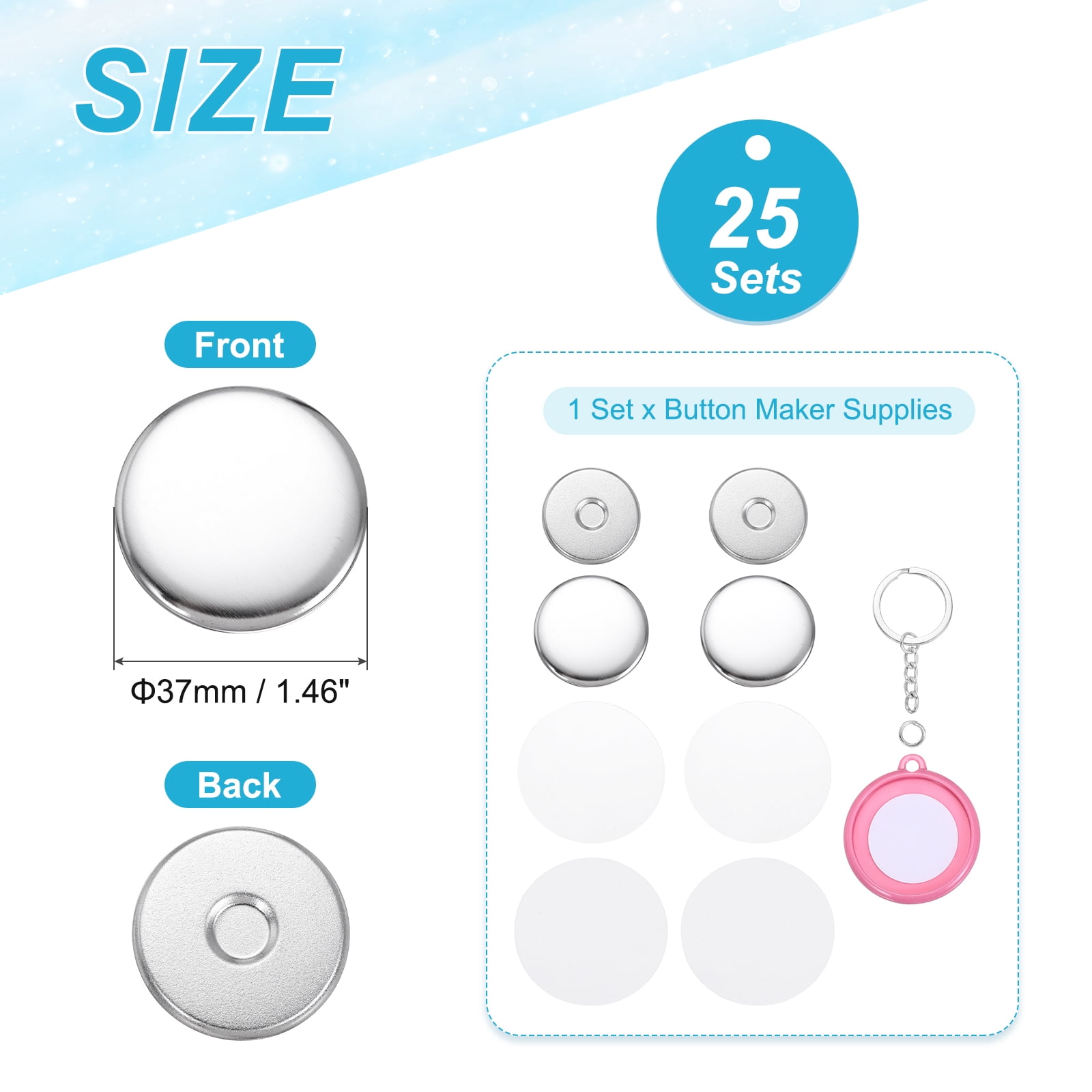Uxcell 25 Sets Button Maker Supplies 37mm / 1.46 Inch Blank Badge Button Parts Badge Parts with Blank Paper for Hand Press Crafts Making Double-Sided Keychain, Pink