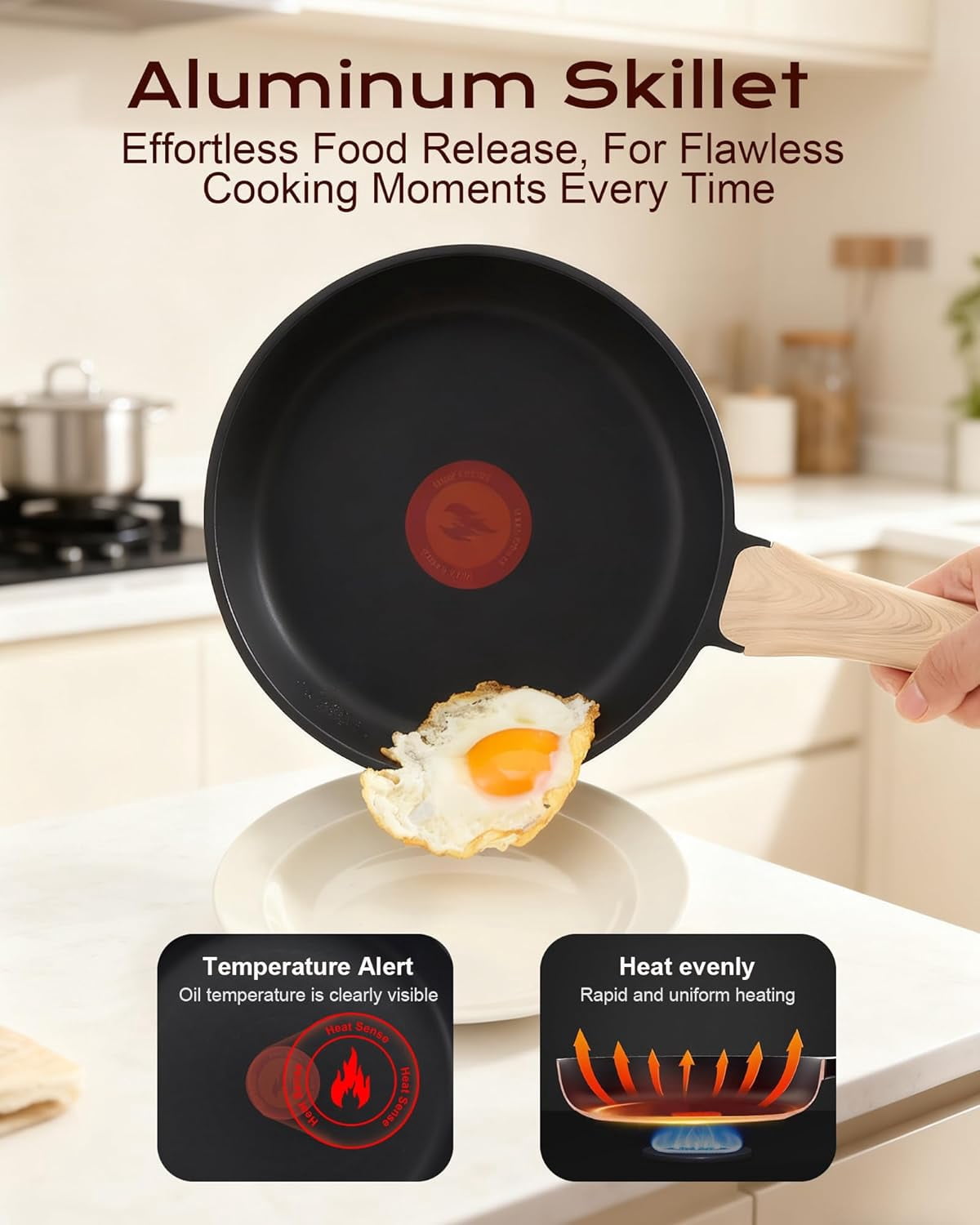 Non Stick Frying Pan, 8-inch Omelette Pan with Heat Dot Temperature Indicator, Healthy Non Toxic Egg Skillet with Heat-Resistant Handle, Dishwasher Safe, Compatible with All Cooktops