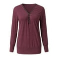 thumbnail image 3 of Palato Womens Plus Size Tops,Women's Fashion Long Sleeved V-Collar Zipper T-shirt Loose Tops Blouse, 3 of 5