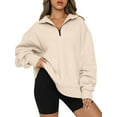 thumbnail image 2 of hirigin Women Quarter Zip Sweatshirts Solid Color Loose Casual Long Sleeve Pullover Tops Autumn Streetwear, 2 of 5