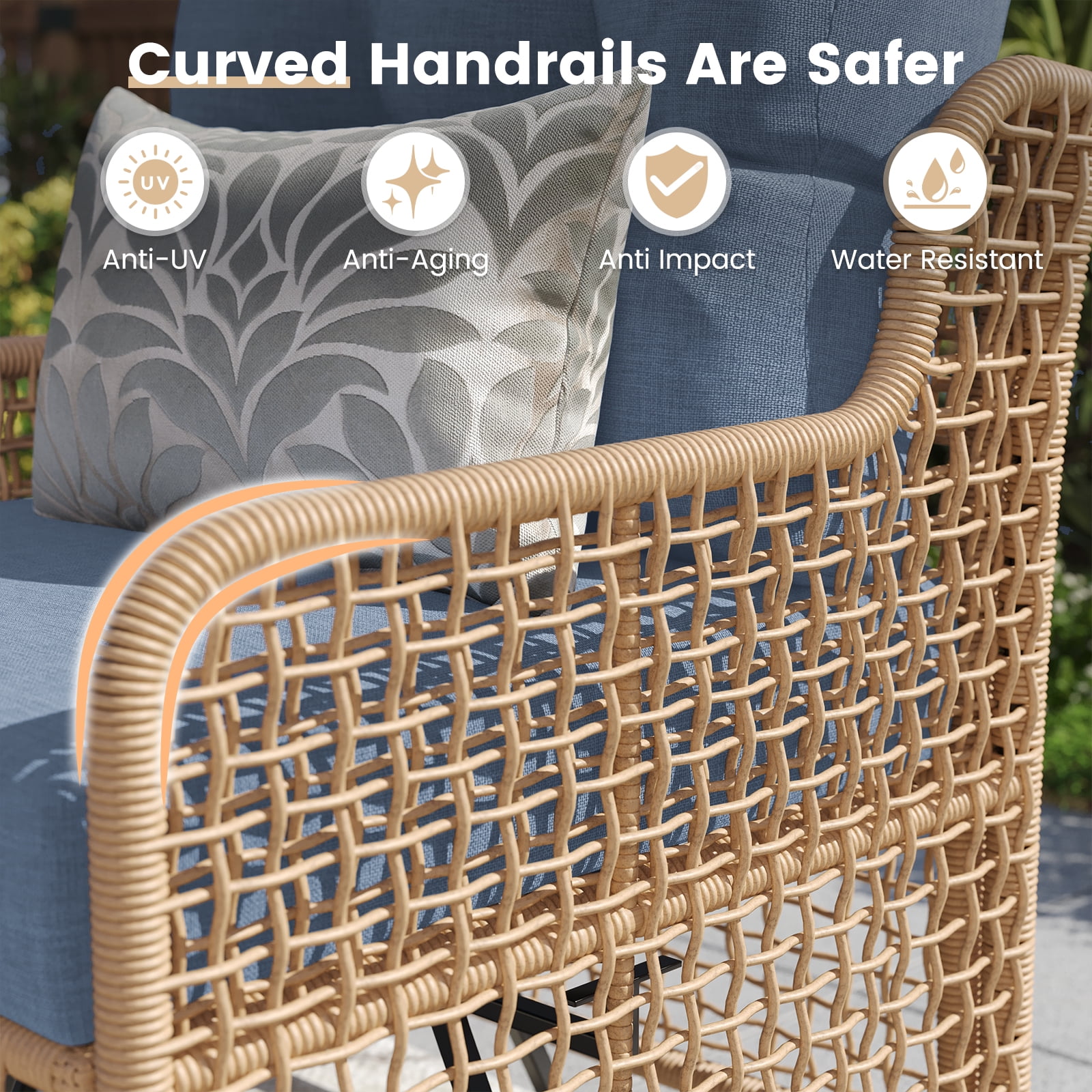 ELPOSUN 5-Seat Outdoor Patio Furniture Set, Wicker Rattan Outdoor Furniture Set with Swivel Chairs & All-Weather Thickened Cushions for Garden, Porch, Backyard, and Poolside, Denim Blue