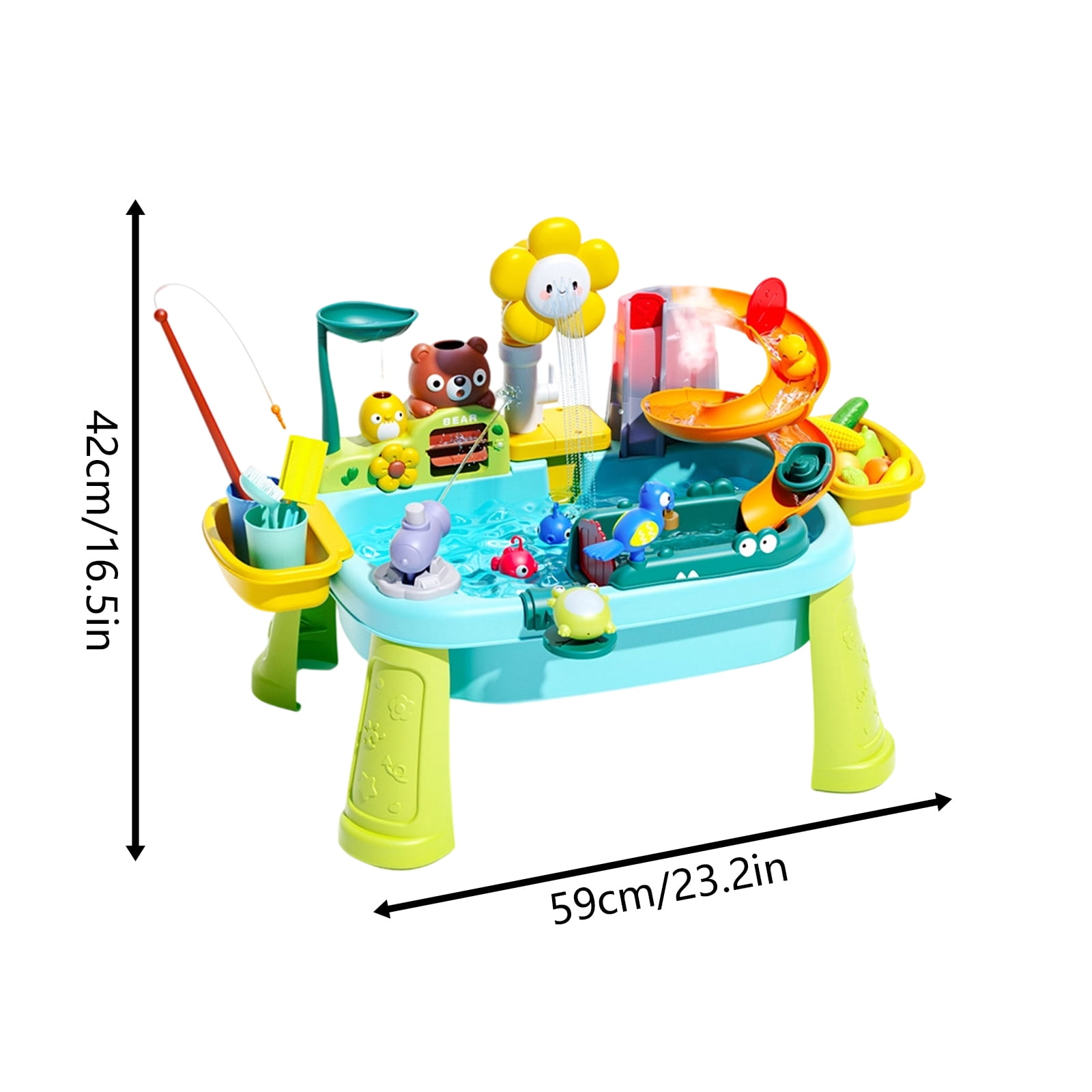 Water Play Table with Circulating Water Shower, Fishing Accessories & Interactive Play Features for Indoor Outdoor Use(23.2"L x 11.42"W x 16.5"H,Green)