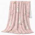 thumbnail image 2 of White Rabbits Among Delicate Pink Garden Flowers, Soft Flannel Blanket with Delicate Watercolor Animals Print, Housewarming Gift and Home Decor for Bedroom and Living Room, 2 of 7
