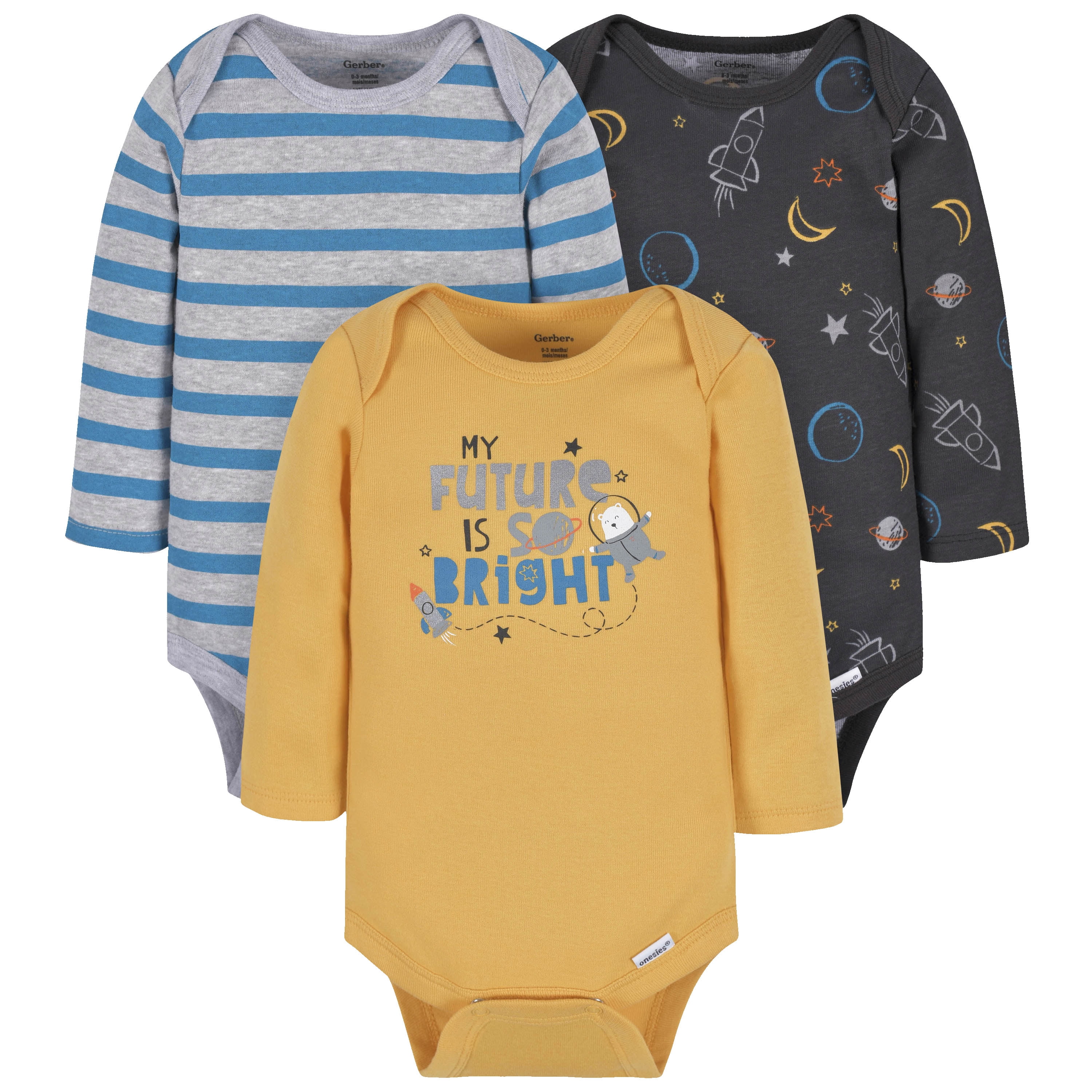3Pack Baby Boys Big Journeys Ahead Long Sleeve Onesies® Bodysuits