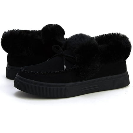 

YAZI Winter Flat Boots Warm Durable Shoes Casual Fashion Fur Lining Ankle Snow Boots Loafer Flats Platform Thick Plush Shoes for Women