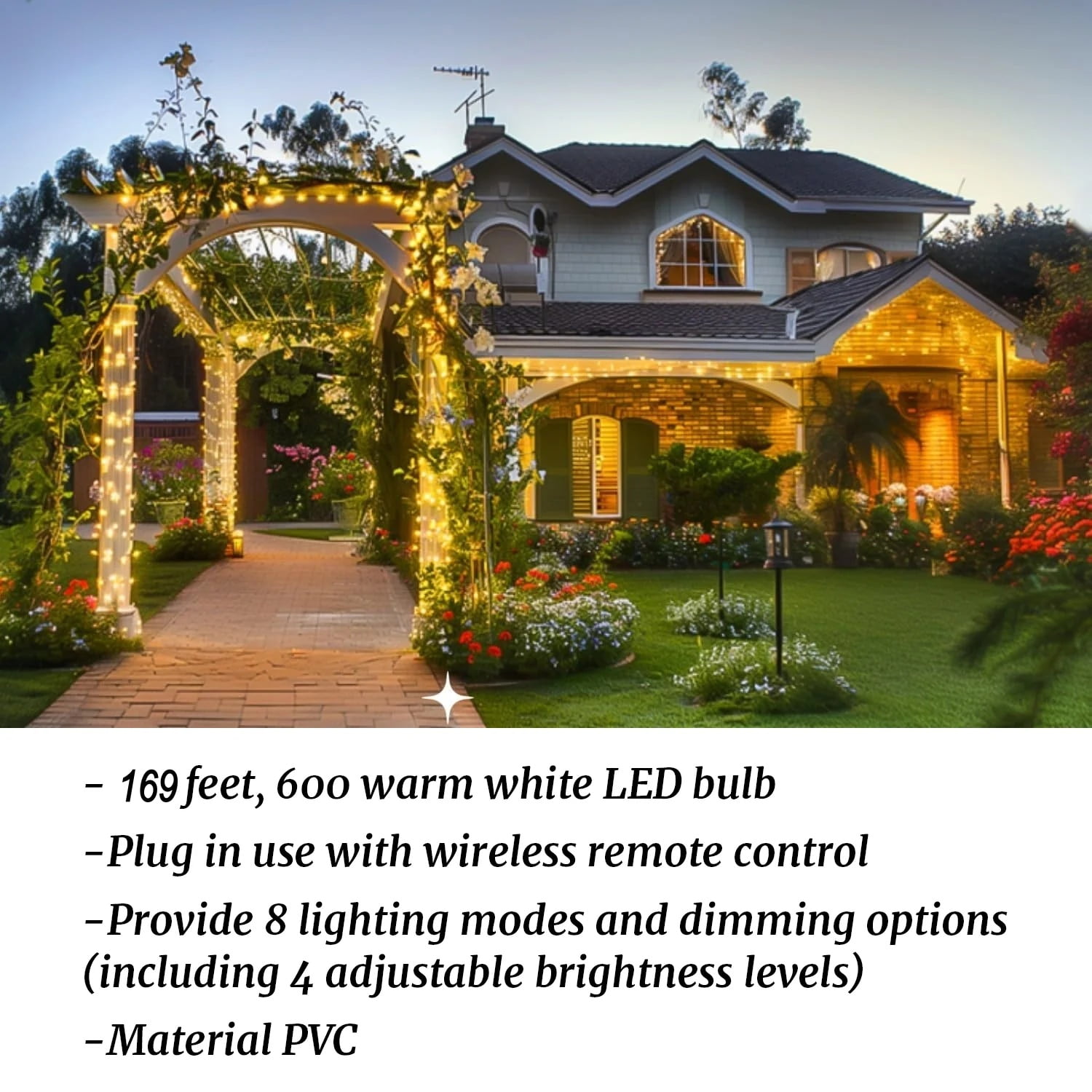 168FT Christmas Lights Outdoor  8 Modes Indoor String Lights for Outside Warm White