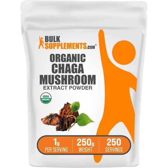 BulkSupplements Organic Chaga Mushroom Extract Powder - Mushroom Supplement - Vegan & Herbal, 1g per Serving, 250g (8.8 oz)