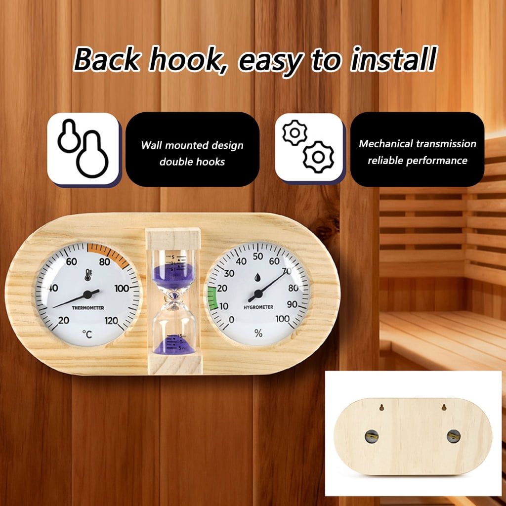 Room Thermometers Hygrometer with Sand Timer Wall Mounted Temperature Humidity Meter for Sauna Room