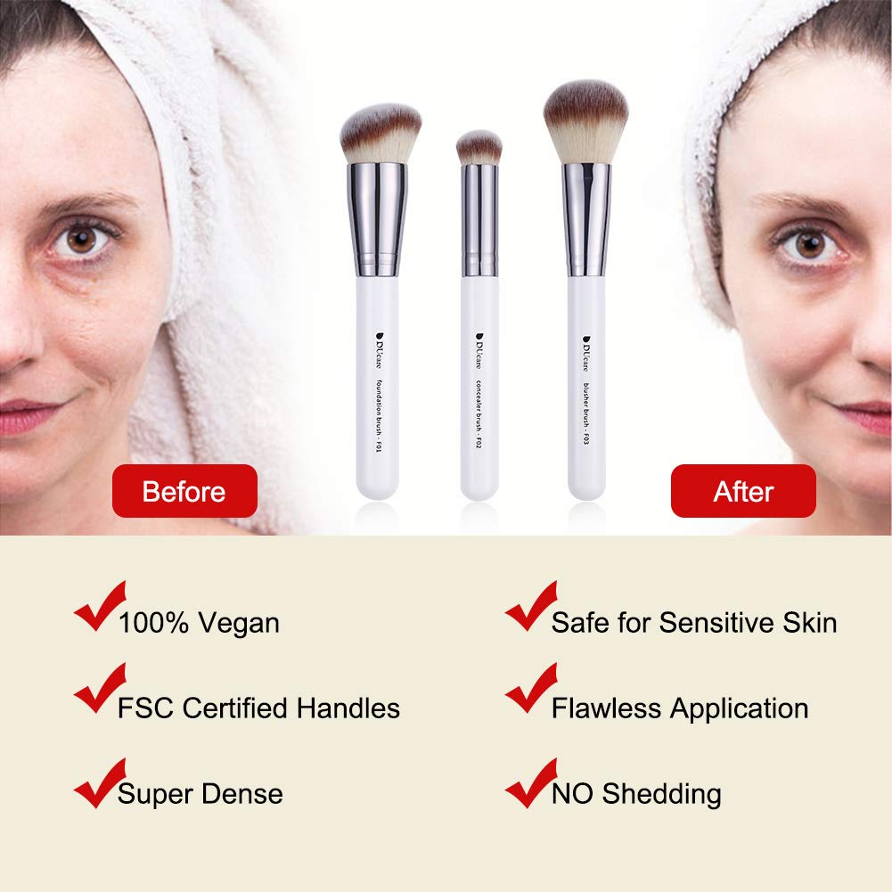 Ducare 3-Piece Makeup Brush Set with Kabuki Brushes, White photo 7