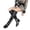 Black, variant on Women's Slip on Knee High Boots, Plus Size Round Toe Back Lace Up High Top Leather Boots with Breathable Lining and Non Slip Sole, Comfortable Footwear for Everyday Wear