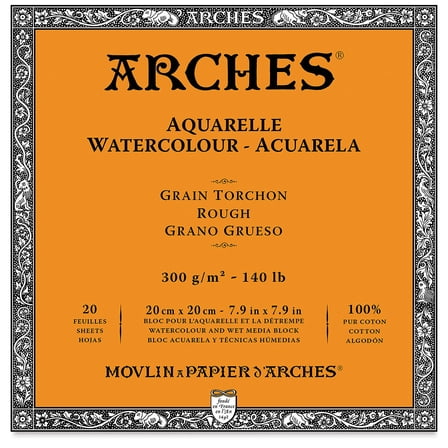 Arches Watercolor Block - 7.9"x 7.9", Rough, 140 lb, 20 Sheets