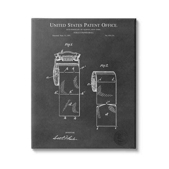 Stupell Industries Black Toilet Paper Bathroom Diagram Outline Blueprint Canvas Wall Art, 30 x 40, Design by Karl Hronek