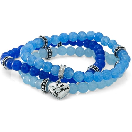 Connections From Hallmark Stainless Steel So Special So Loved Blue Gemstone Stretch Bracelet Set