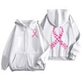 thumbnail image 2 of Breast Cancer Awareness Hoodies for Women 2025 Pink Ribbon Graphic Zip Up Hooded Sweatshirt with Pockets Jackets Coat, 2 of 7