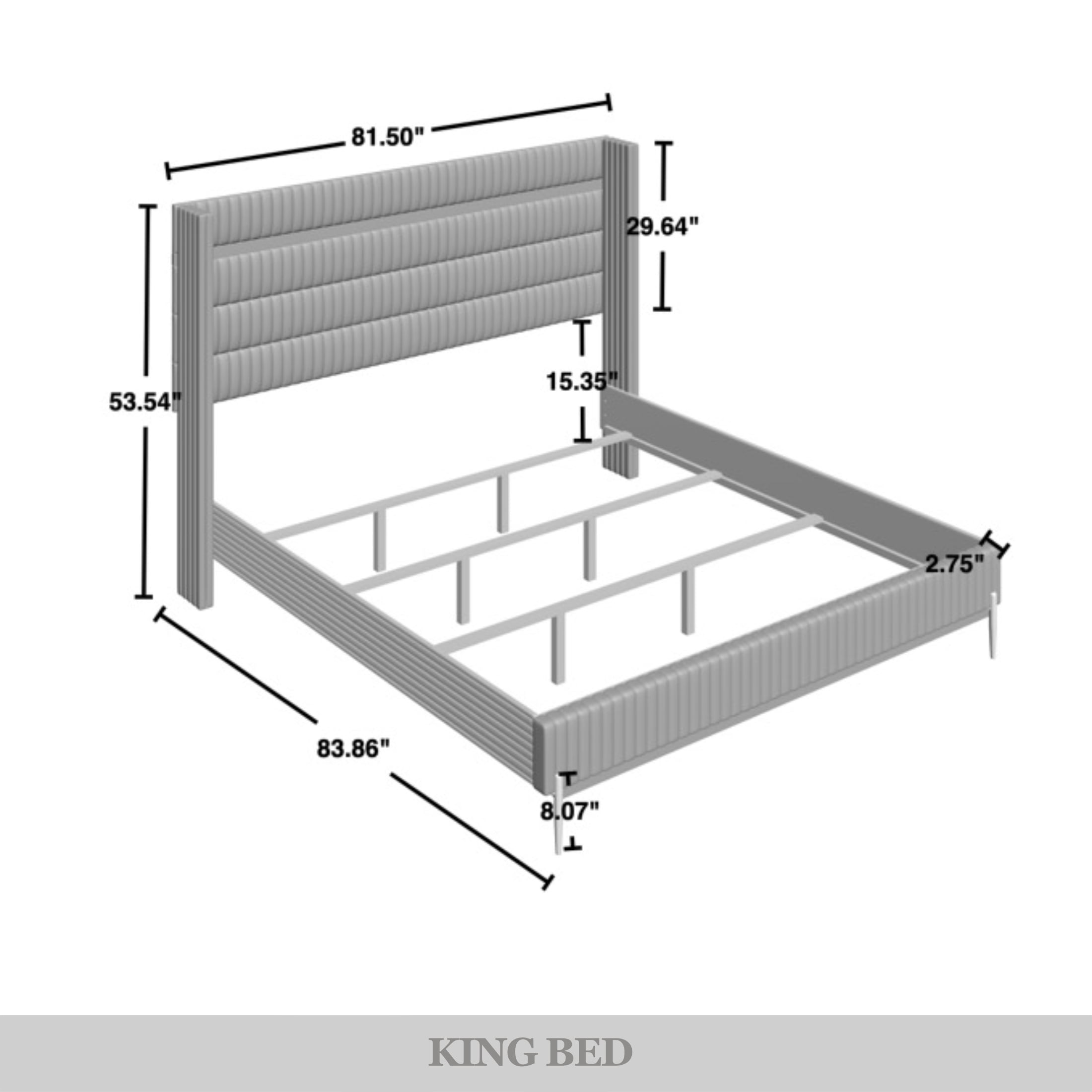 Castle Place Corduroy Gold PU Strip Wingback Upholstered King Bed, Grey