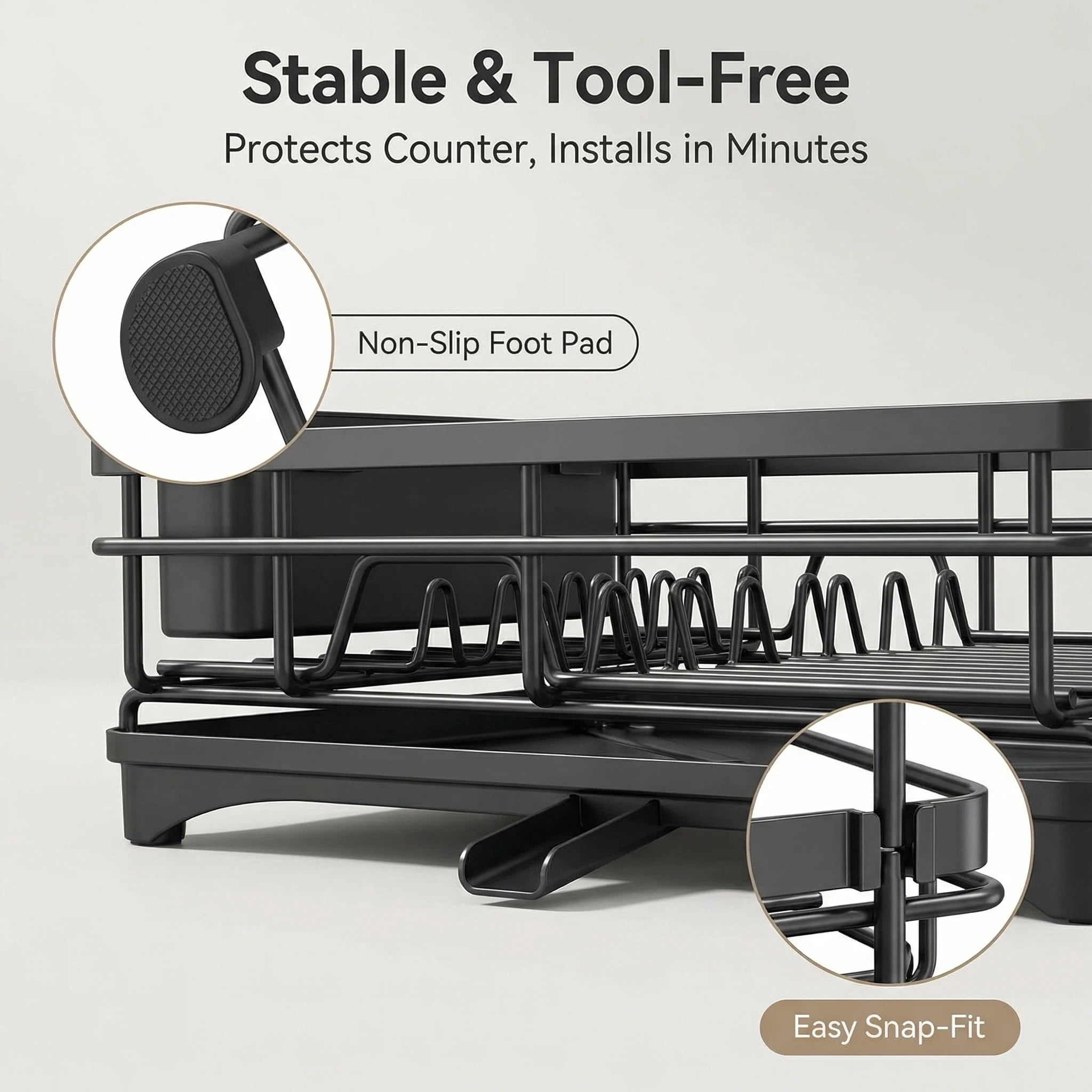 Gimgong Metal Dish Rack with Utensil Holder and Drainboard, Anti-Rust Kitchen Organizer, Black