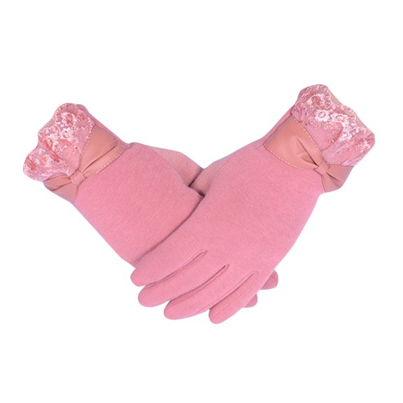 SUXIAN Winter Mittens Lace Bowknot Non- Screen Comfortable Warm Cozy Soft Insulated Gloves Pink One Size