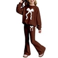 thumbnail image 4 of XEGLSBU Princess Valentines Outfit Toddler Girl Girls Long Sleeve Crew Neck Top with Bow Print and Flare Pants Outfit Casual 2 Piece Brown Size 4-5 Years, 4 of 4