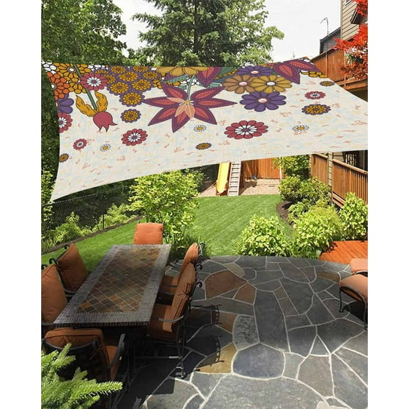 Sun Shade Sail 14x18Ft Linen Bohemian Vintage Flower Pattern Uv Block Sunshade Canopy Outdoor Shade Cover Rectangle Shade Cloth For Patio Garden Yard Deck Pergola