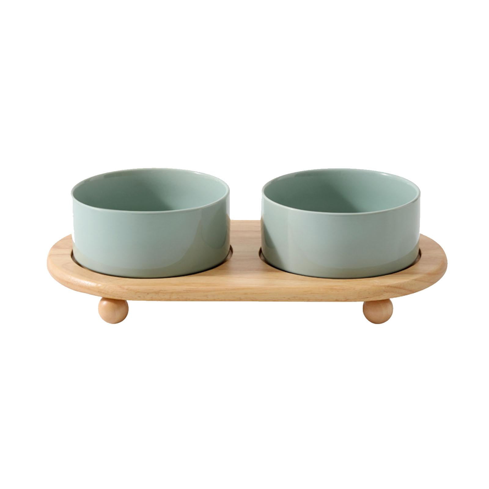 TOOYFUL Ceramic Stoneware Pet Bowl .Cat Food Bowls Feeder Set .Smooth Elevated Cat Bowls. Ceramic Cat Dish Dog Bowls for Puppy Water light green
