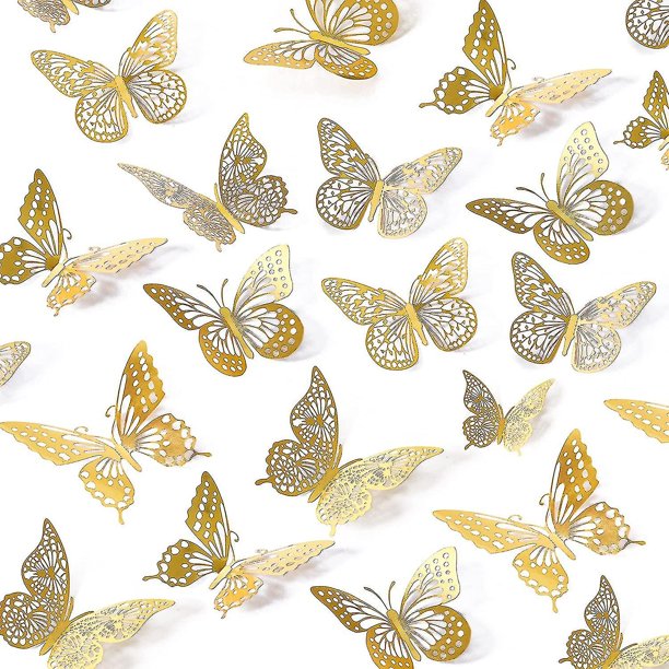 Decoración de pared de mariposas 3D YONGSHENG 48 piezas dorada