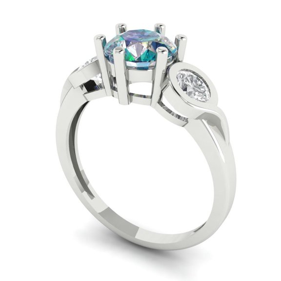 1.72 ct Round Cut Blue Moissanite Three-Stone Engagement Ring for Women in 18K White Gold