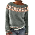 thumbnail image 2 of Women Sweaters Women's Knitted Isle Print Retro Sweater Casual Loose Crewneck Long Sleeve Lightweight Cropped Pullover Tops Sweaters, 2 of 4