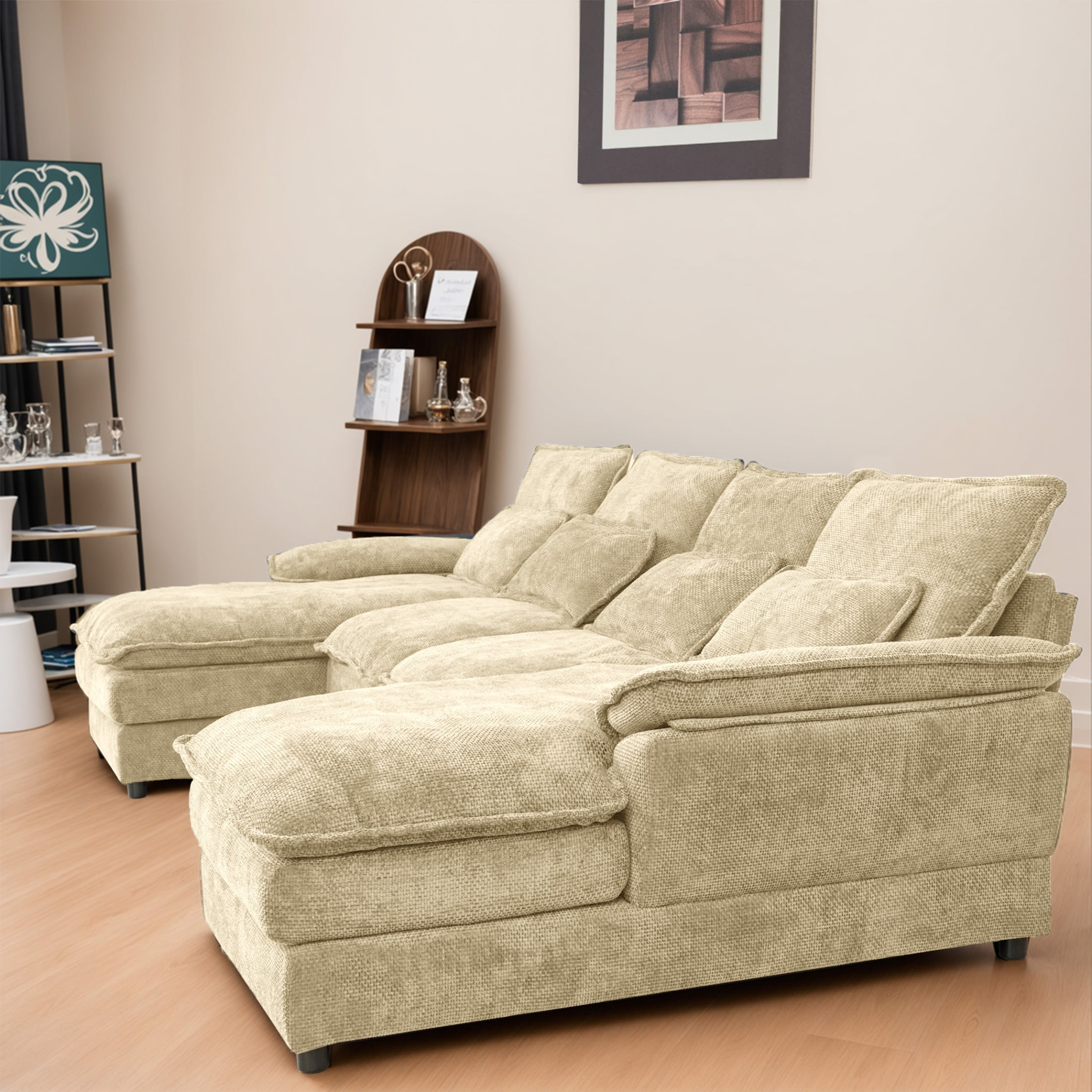 SOULART 110" Cloud Sofa,Khaki U shaped Sectional couches for living room, modular couch with Chaise