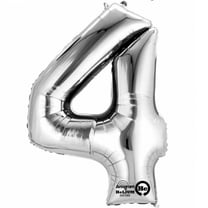 Jumbo Silver Mylar Foil Party Balloon - Number 4