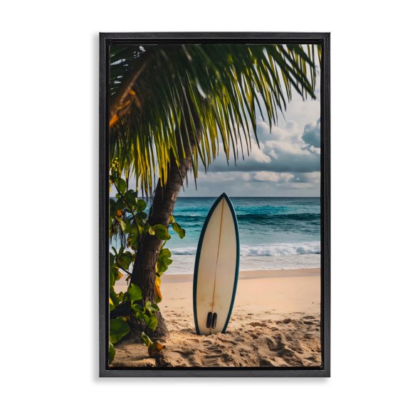 Stupell Industries Coastal Seaside Surf Adventure Black Floating Frame Canvas Art, 17 x 25, by Creative Studio