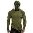 thumbnail image 3 of Men's Full Face Coverage Sun Shirt with Built-in Mask and Thumbholes Featuring Raglan Sleeves for Summer Fishing Hiking Cycling Running Beach Trips Army Green L, 3 of 9