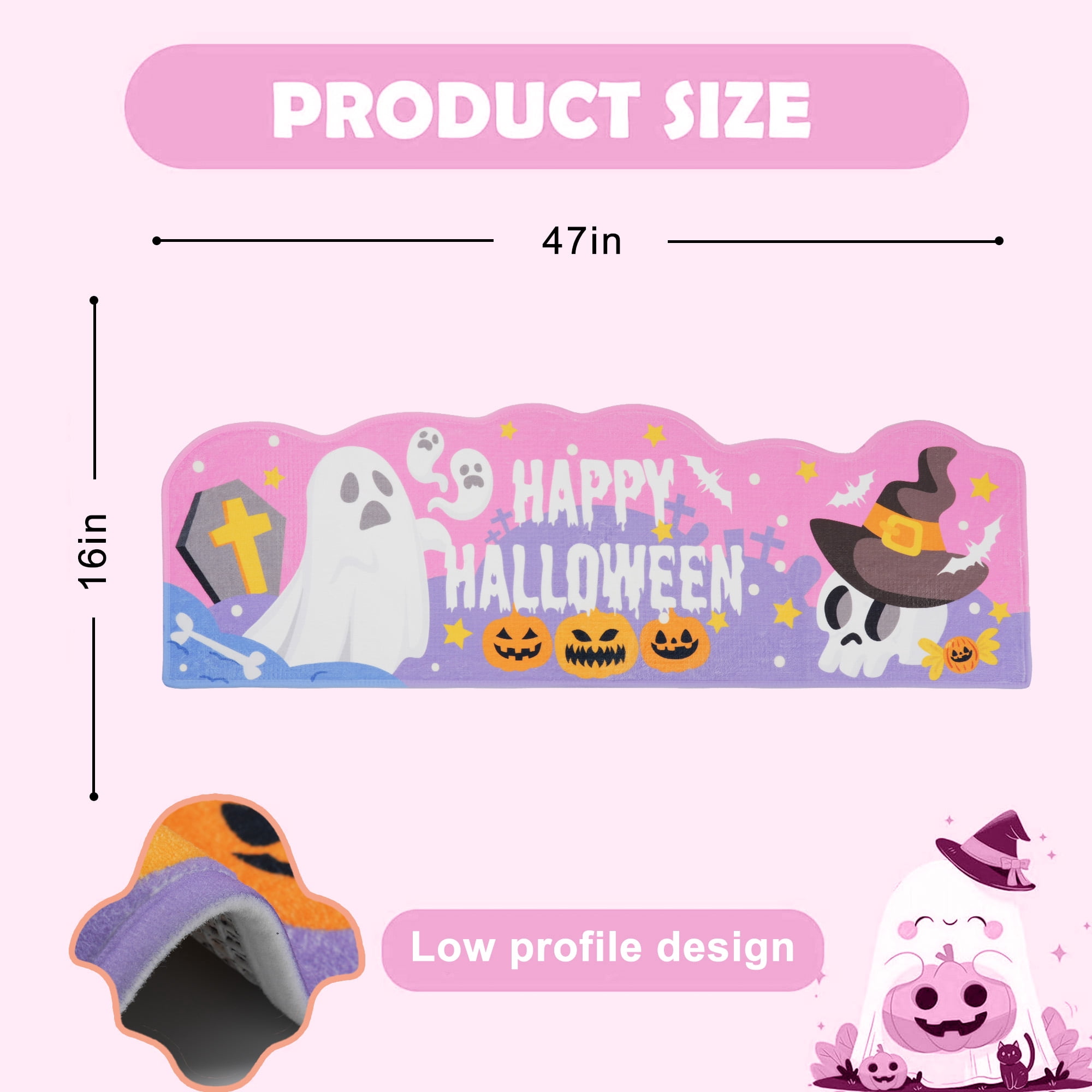 Sanmadrola Halloween Bath Rugs Mat Halloween Decoration Indoor Bath Mat Non Slip Bathroom Shower Rugs Halloween Style Super Absorbent Machine Washable 16''x47''