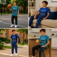 thumbnail image 3 of Pro Athlete Boys Sweatsuit Set Short Sleeve Crewneck Graphic Tees & Tricot Jogger Sweatpants 4 Piece, 3 of 7