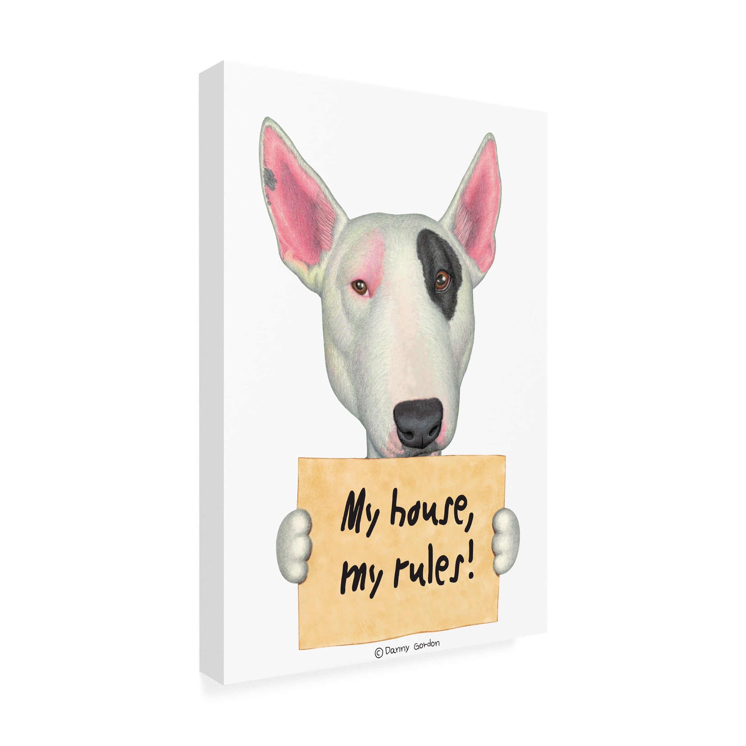 Danny Gordon Art 'White Bull Terrier with Sign' Canvas Art