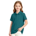 thumbnail image 2 of Girls Collared School Uniform Polo Shirts Kid Short Sleeve Pique Polo Shirt,Dark Green 120, 2 of 8