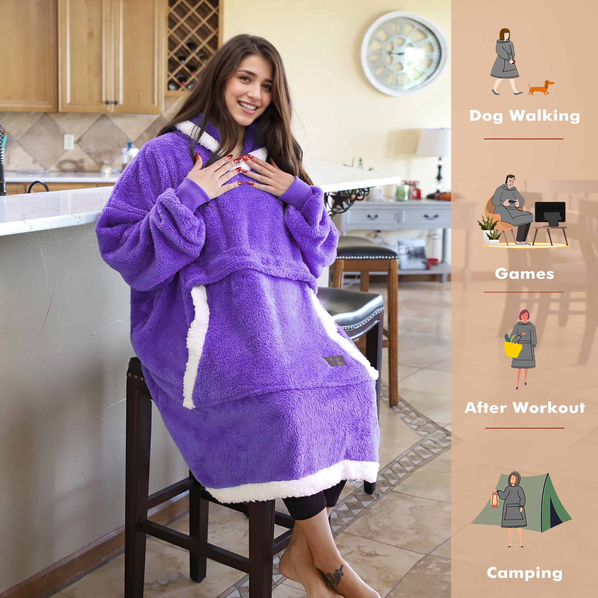 Tirrinia Oversized Blanket Hoodie, Wearable Fluffy Sherpa Blanket, Lightweight Cozy Sweatshirt Blanket Gift for Adult Women Men