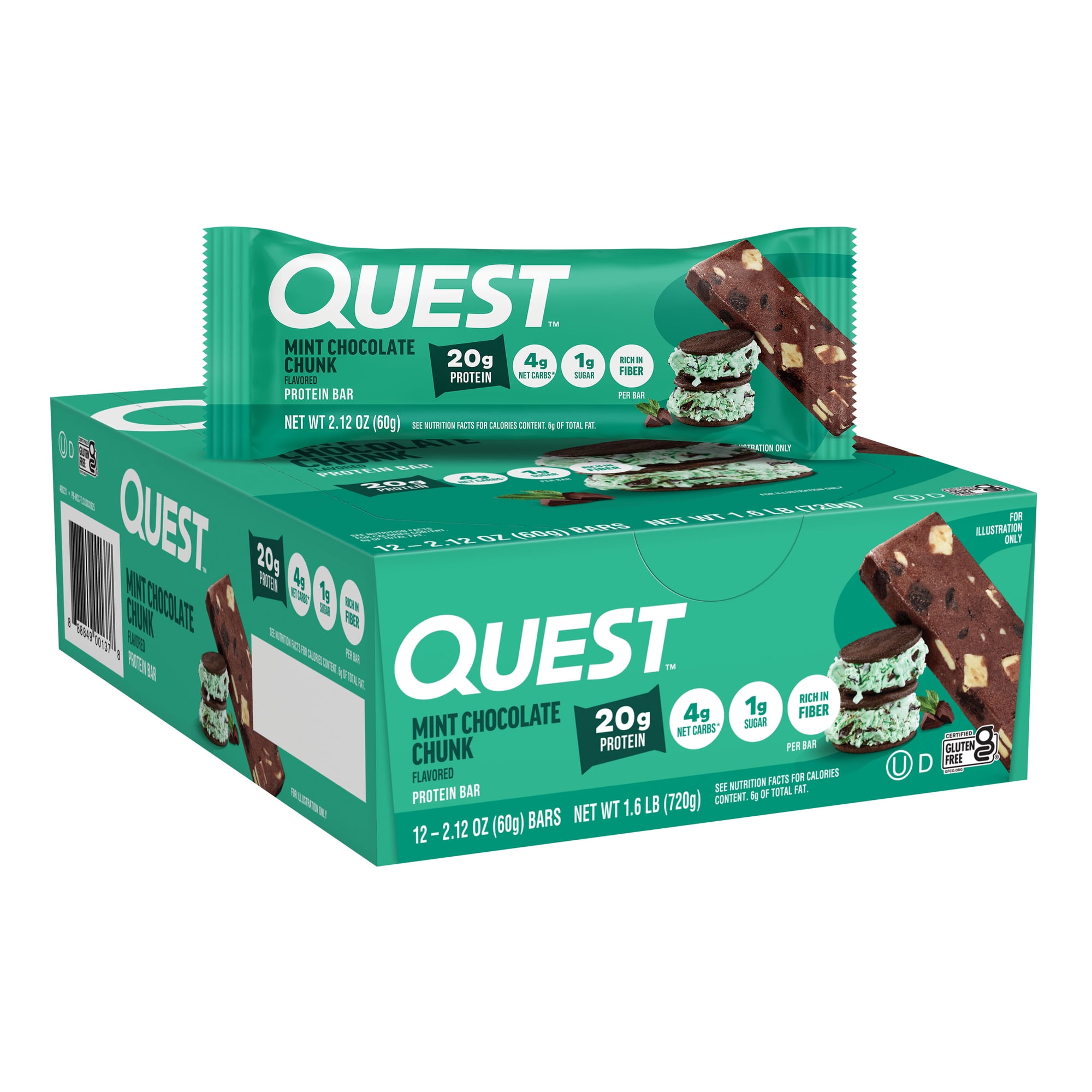 Quest Protein Bar, Mint Chocolate Chunk, 20 g Protein, 12 Count