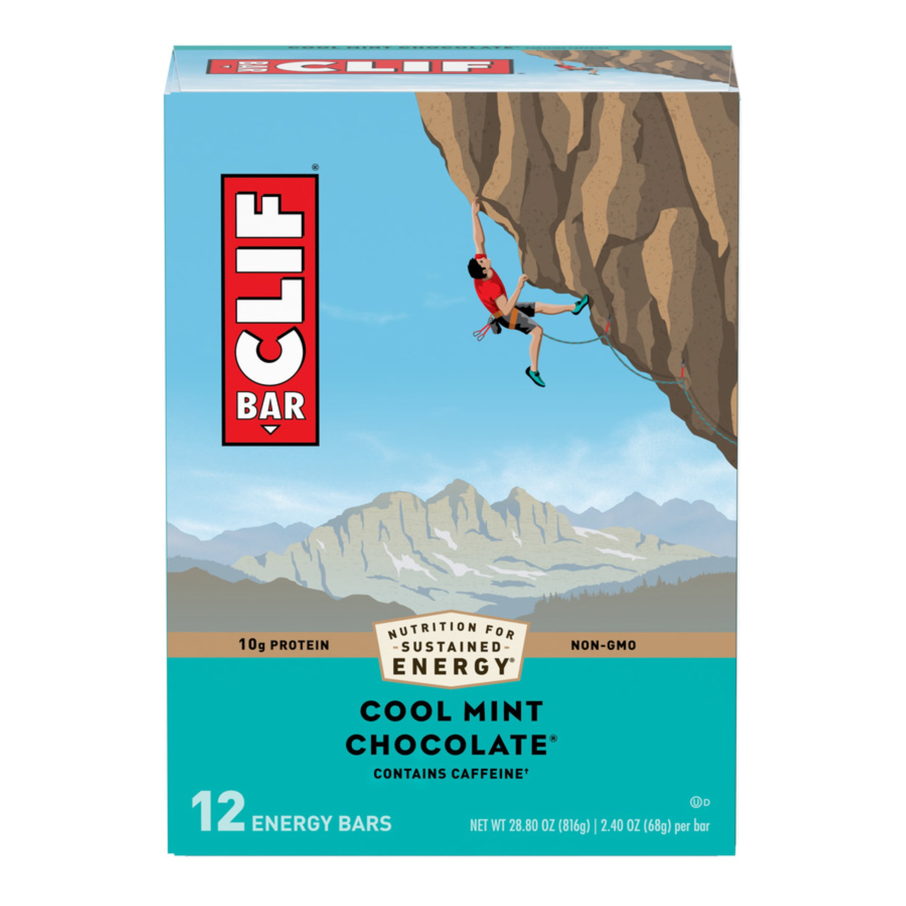 CLIF BAR® Energy Bars, Cool Mint Chocolate, 10g Protein Bar, 12 Ct, 2.4 oz