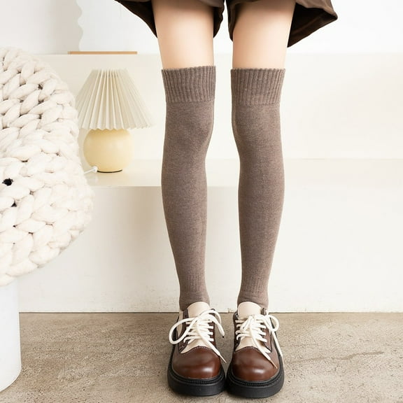 suxuMhao Thick Thigh High Socks - 2 Pairs Light Brown, One Size Fits Most, Knit High Thigh Socks, Soft Cotton Knee High Socks, Warm Thigh High Socks for Daily Wear, Durable Knit Thigh High Socks