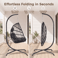 thumbnail image 4 of RADIATA Outdoor Foldable Hanging Egg Chair with Stand, PE Wicker Indoor Outdoor Swing Chair with 5" Cushion and Headrest, 350 lbs Capacity, Dark Gray, 4 of 10