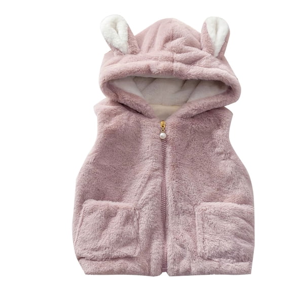 EnJoCho Girls Fleec𝖾 Vest with Ears Bun𝗇y Sleeveless Sher𝗉a Waistcoat Pockets Toddler Cute 𝖱abbit Warm Jacket Top Outerwear