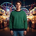 thumbnail image 4 of oqasdz Mens Sweatshirt Striped Long Sleeve Crewneck Pullover Hoodie Top Streetwear Festival Versatile Casual Outdoor, 4 of 4