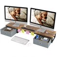 thumbnail image 1 of Dual Monitor Stand Riser with Drawers Extra Long Wood Desk Organizer Desktop Riser for Laptop Printer Computer TV Perfect for Home Office, 1 of 8