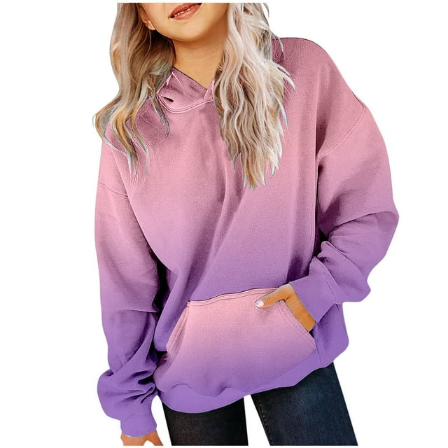 Stylish Preppy Girls Hooded Sweatshirt Oversized Long Sleeve Gradient Color Pullover