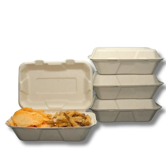 Plant Plates Compostable Takeout/to-Go Container, 9x6 Clamshell, Made of Bagasse, 100 Count