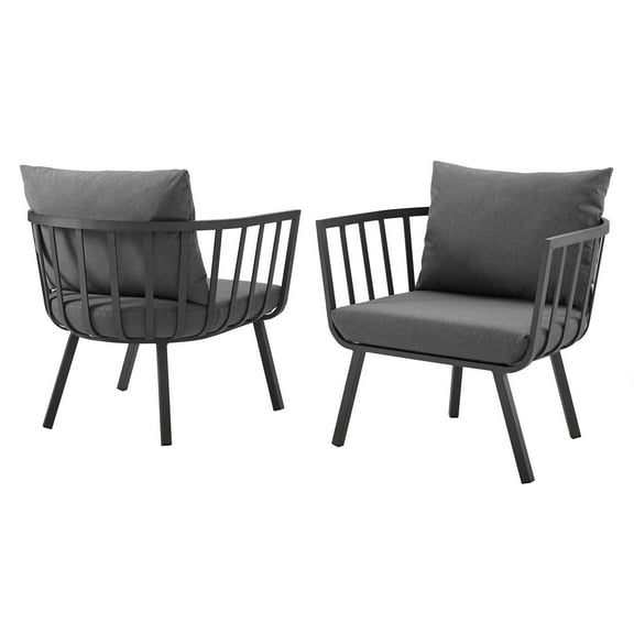 Lounge Chair Armchair, Set of 2, Aluminum, Metal, Steel, Grey Gray, Modern Contemporary Urban Design, Outdoor Patio Balcony Cafe Bistro Garden Furniture Hotel Hospitality